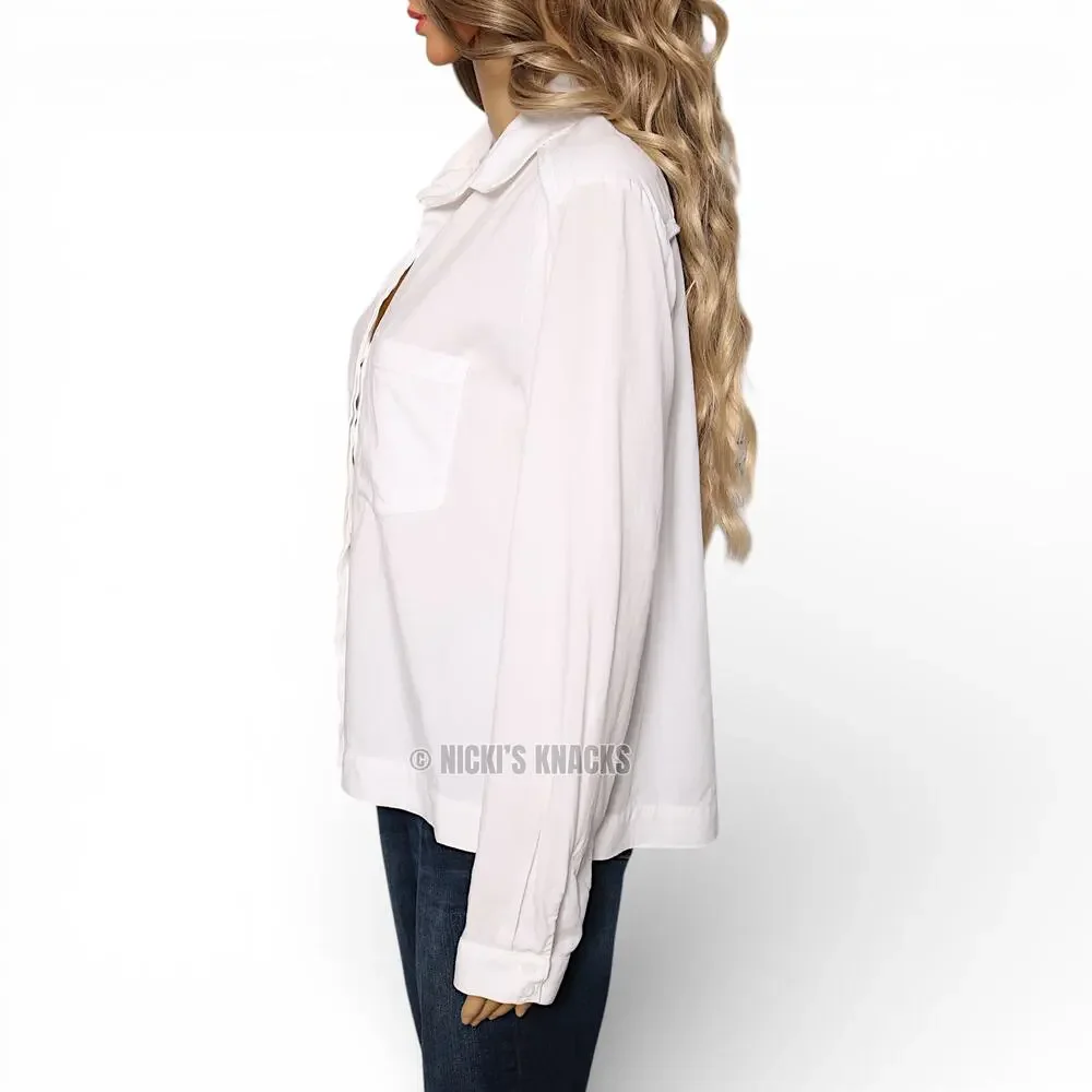 Anthropologie Cloth & Stone White Tencel Button Down Shirt Blouse Braided Size M - Picture 4 of 10